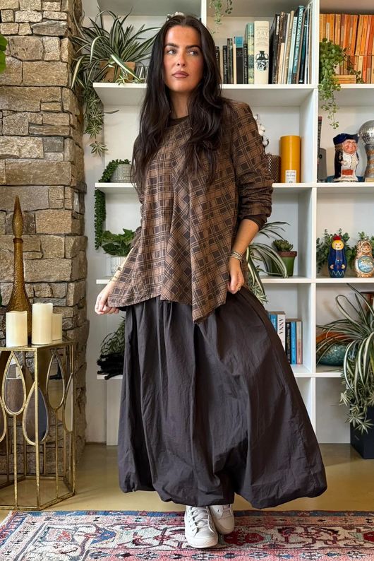 Heritage Needlecord Plaid Swing Top Chocolate & Coffee Bean